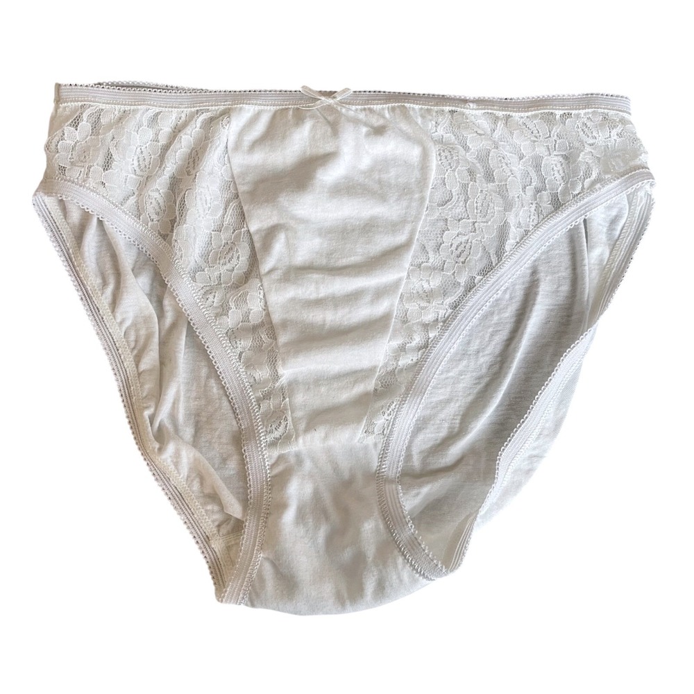 Vtg JCPENNY 100% cotton Panties med 6 white Sexy Sheer lace bikini sissy